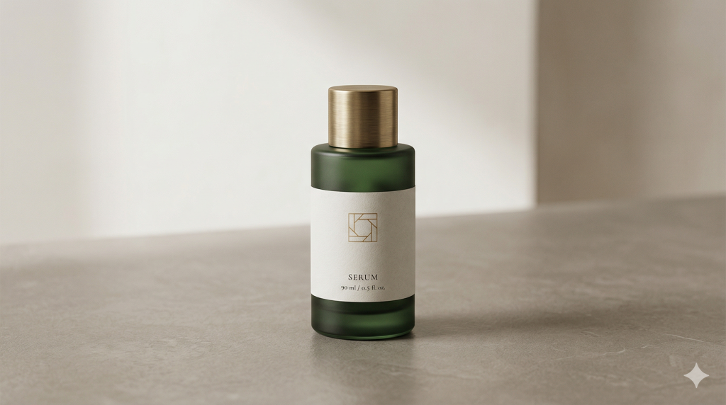 Premium packaging design mockup with a clear branded product package in a minimal editorial product shot.