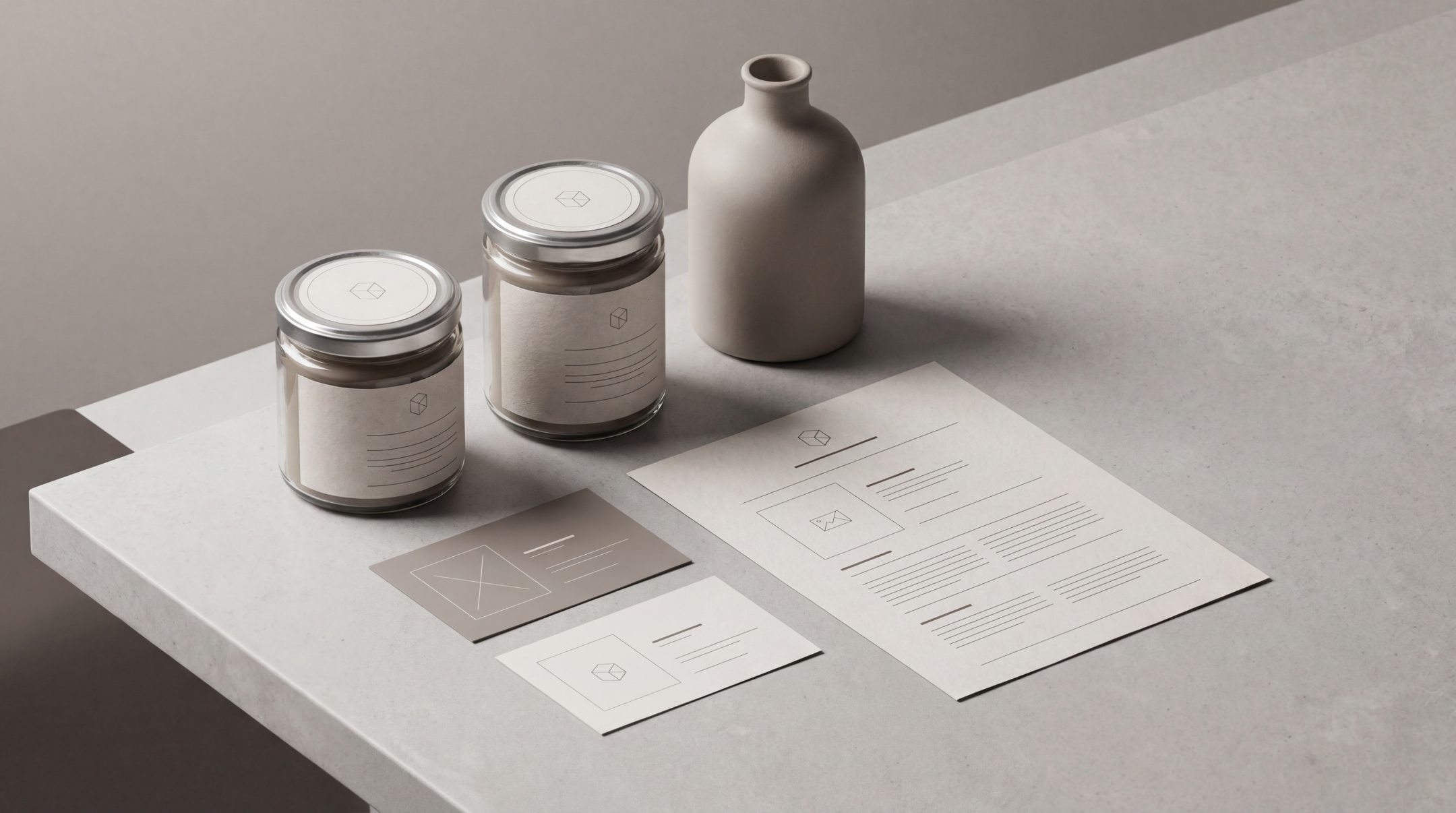 Premium packaging copywriting setup with product labels, copy cards and clear product information hierarchy.
