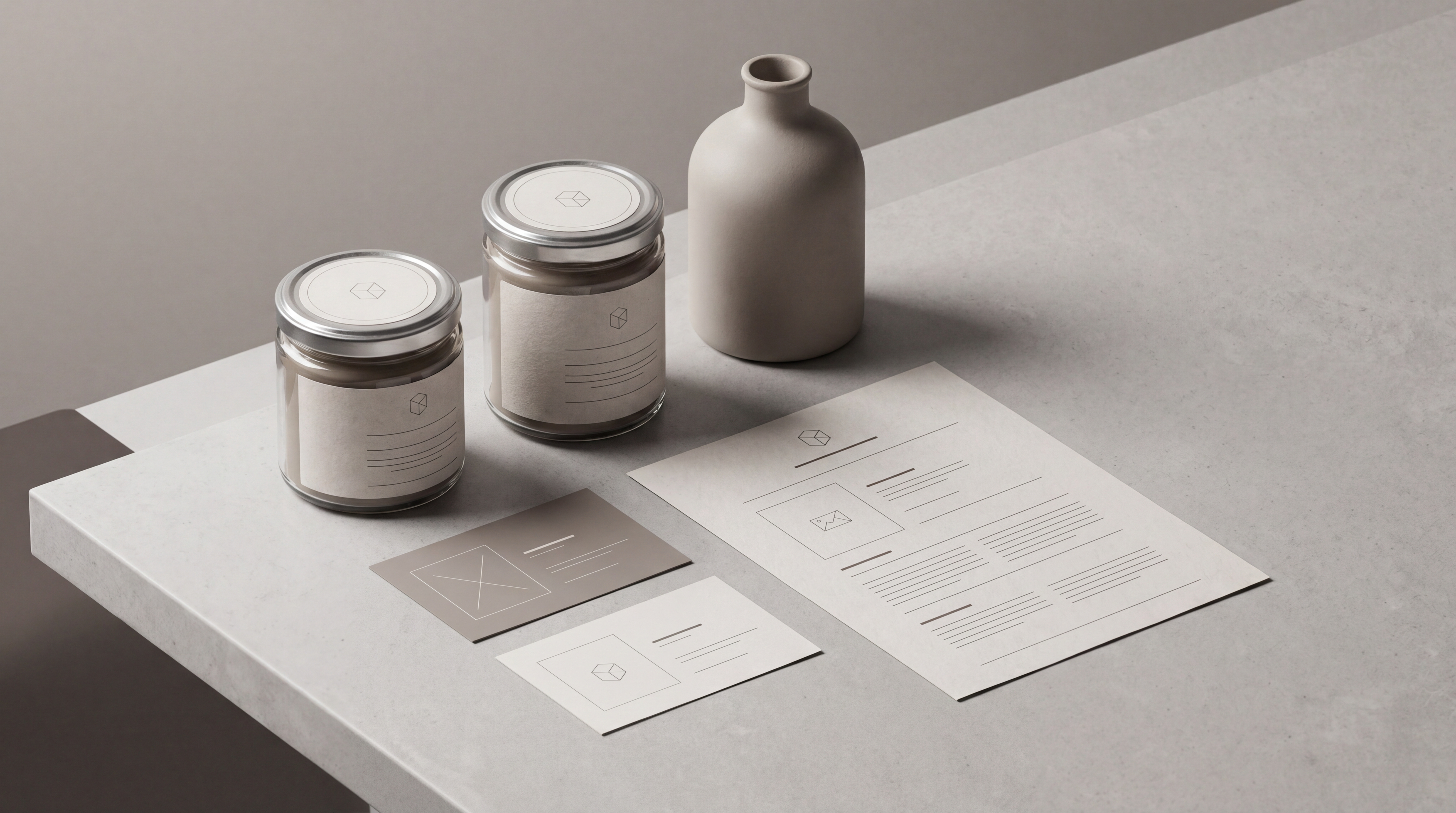 Premium packaging copywriting setup with product labels, copy cards and clear product information hierarchy.