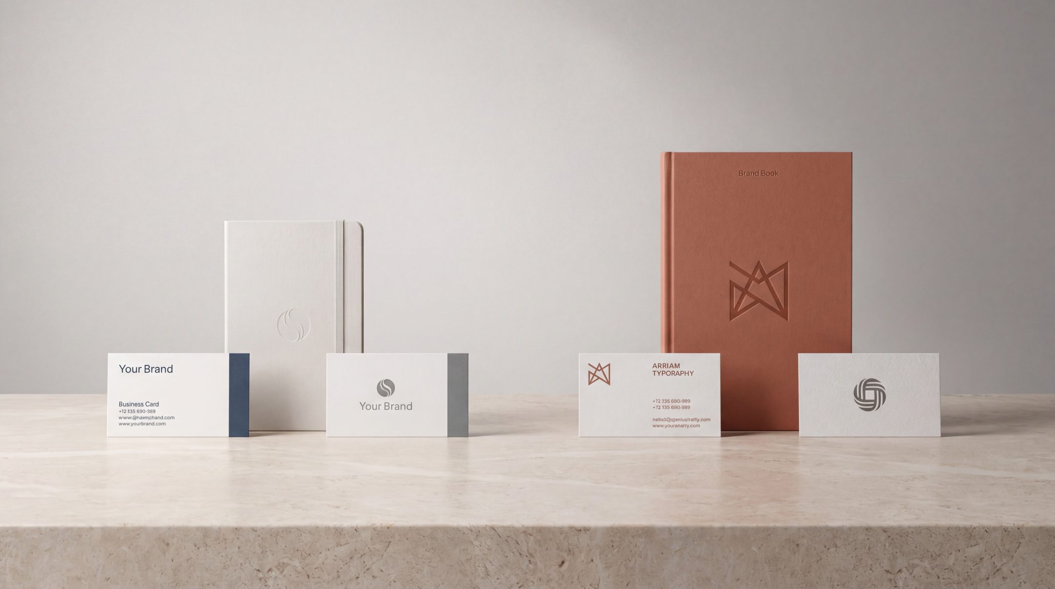 Premium brand refresh vs rebrand comparison with updated identity materials and deeper rebranding concepts.
