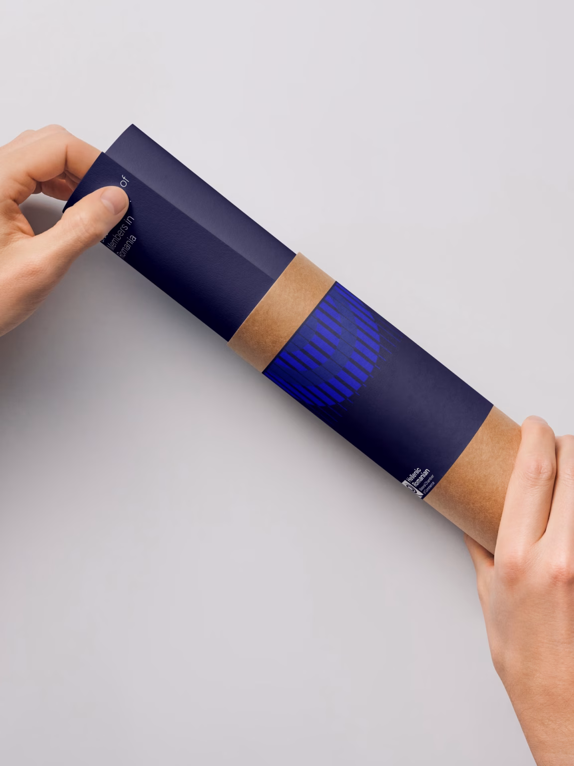 Hellenic-Romanian Chamber of Commerce packaging tube with the brand mark