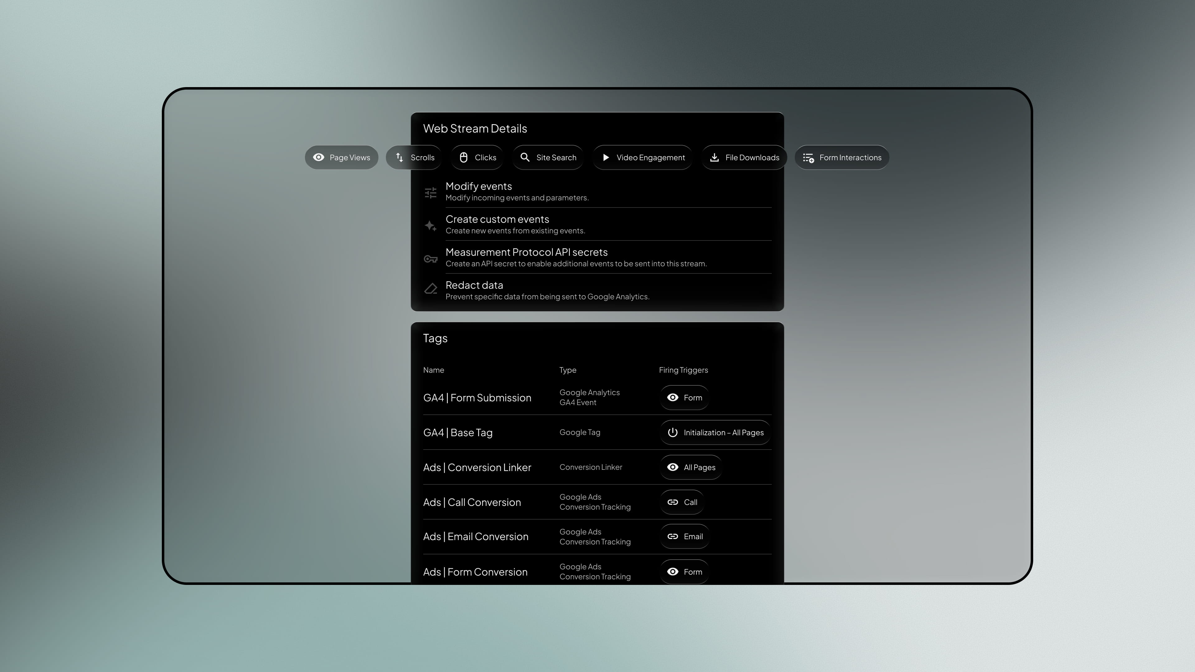 Measurement Setup - performance marketing service by Fact & Form brand and marketing studio