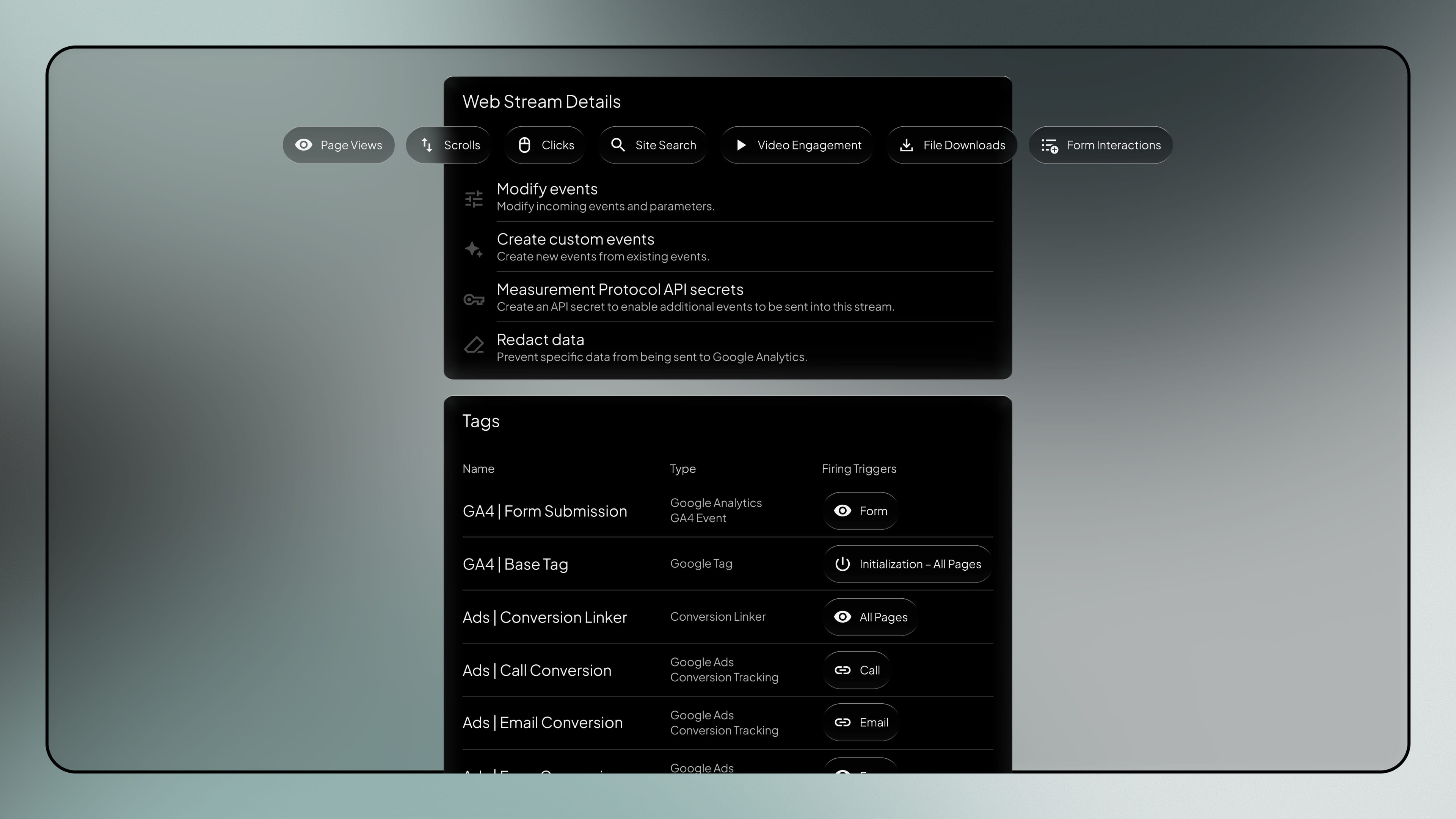 Measurement Setup - performance marketing service by Fact & Form brand and marketing studio (mobile view)
