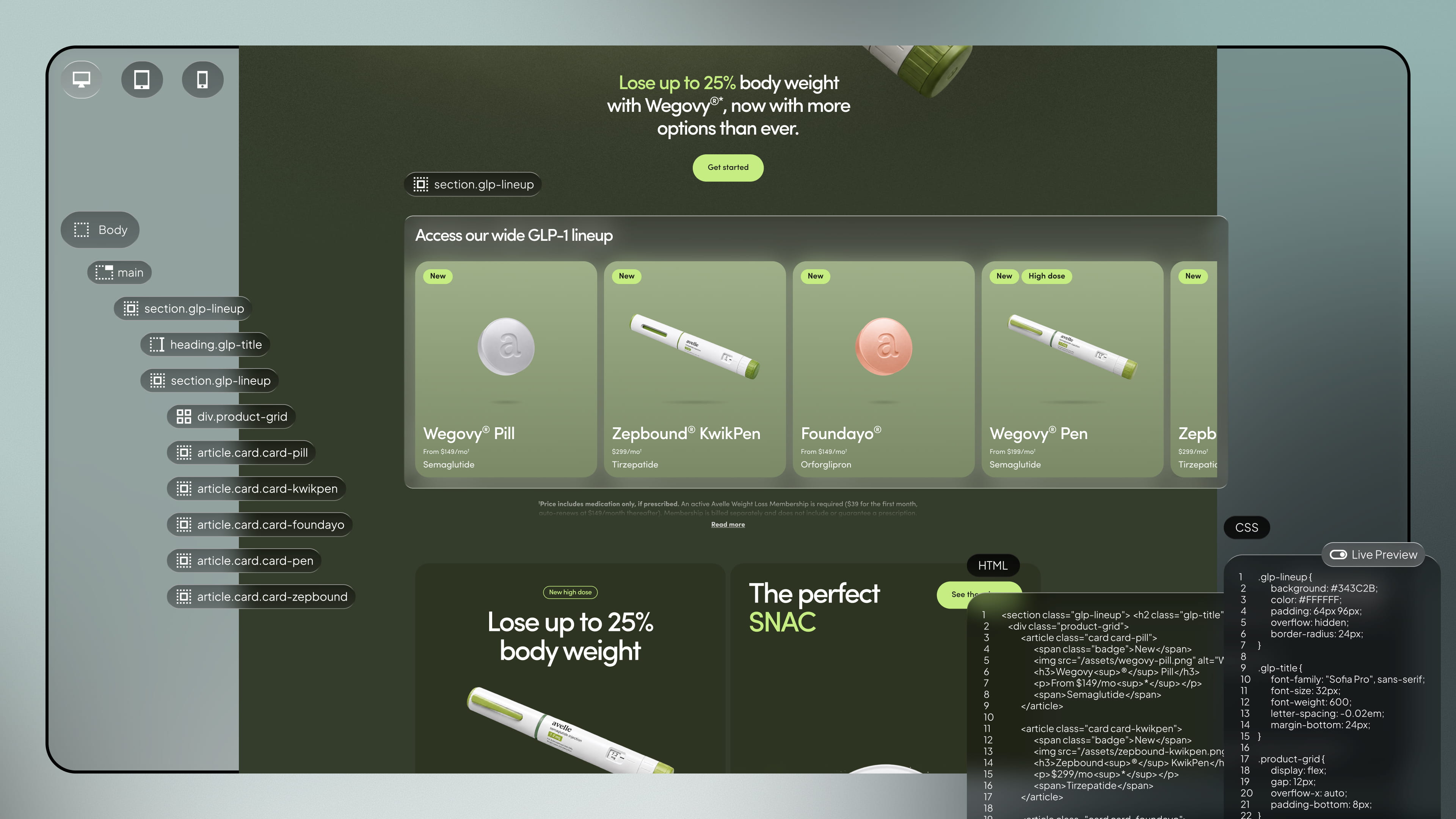Development - web design service by Fact & Form brand and marketing studio (mobile view)